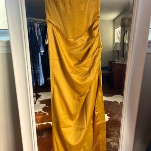 Beautiful canary yellow Bardot corset dress